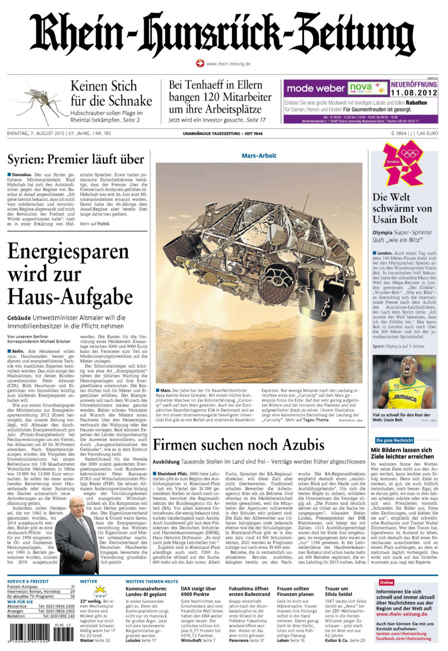 Rhein-Hunsrück-Zeitung vom Dienstag, 07.08.2012
