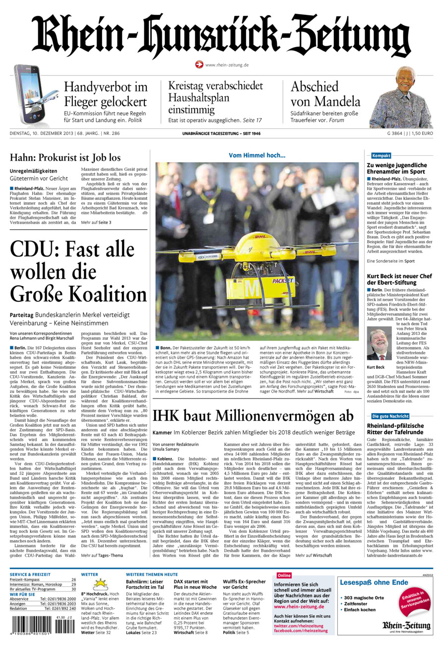 Rhein-Hunsrück-Zeitung vom Dienstag, 10.12.2013