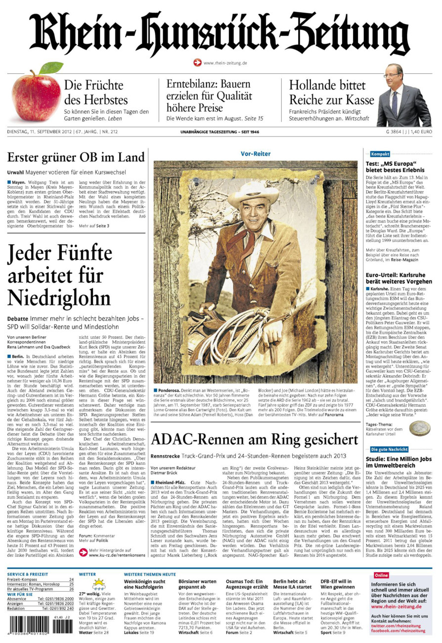 Rhein-Hunsrück-Zeitung vom Dienstag, 11.09.2012