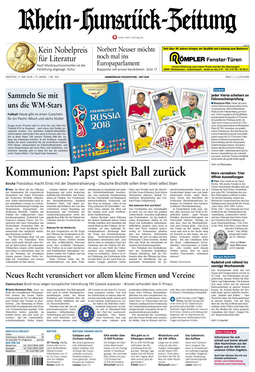 Rhein-Hunsrück-Zeitung vom Samstag, 05.05.2018