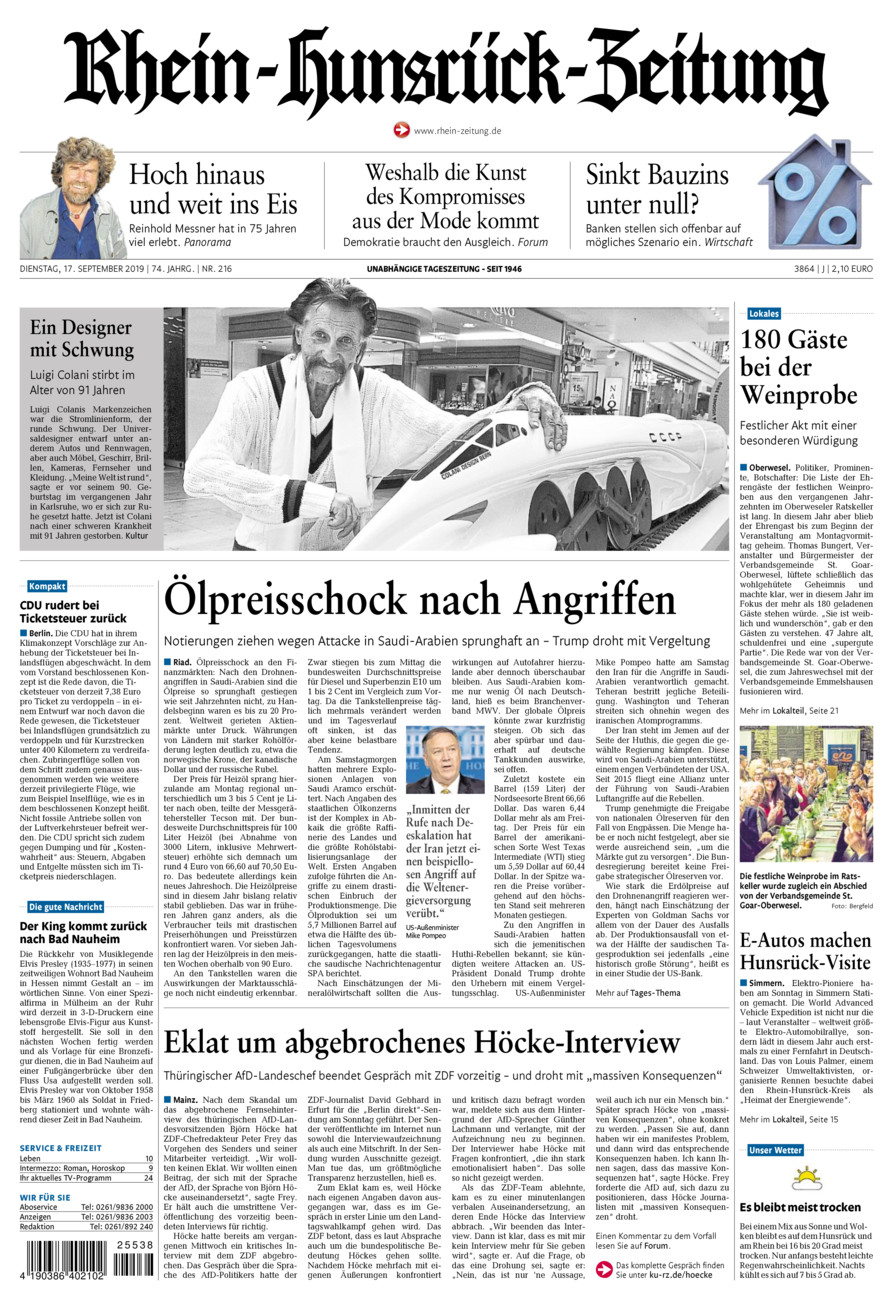 Rhein-Hunsrück-Zeitung vom Dienstag, 17.09.2019
