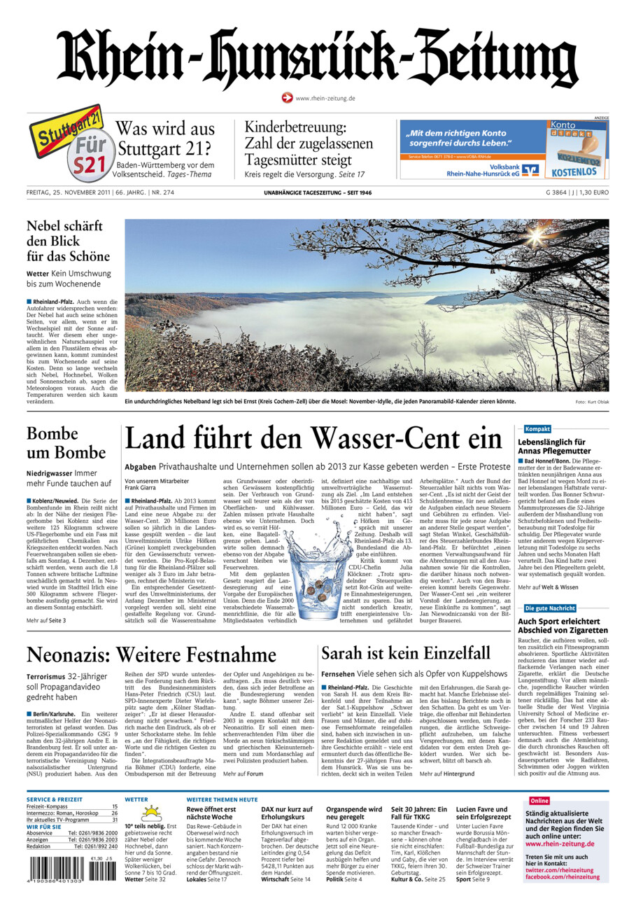 Rhein-Hunsrück-Zeitung vom Freitag, 25.11.2011