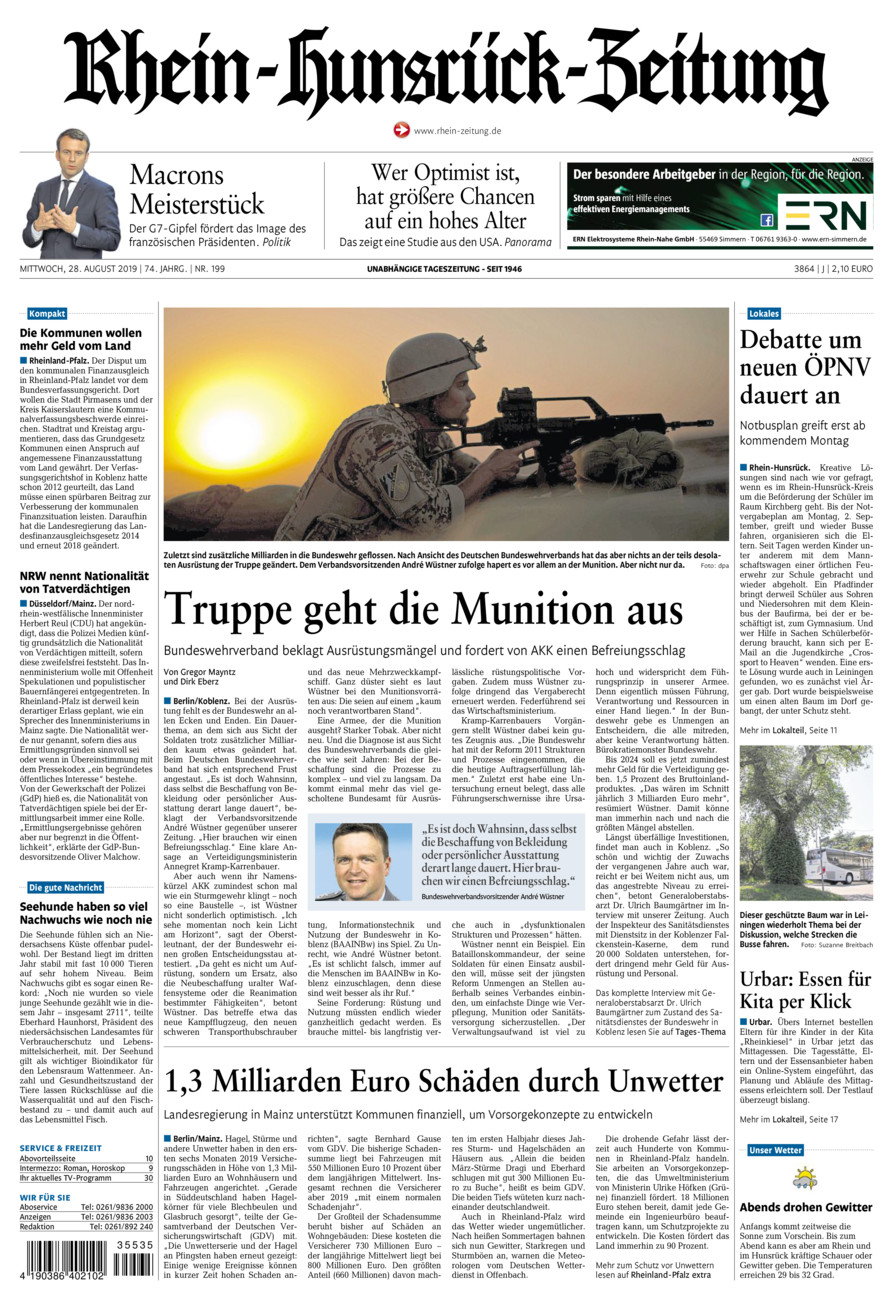 Rhein-Hunsrück-Zeitung vom Mittwoch, 28.08.2019
