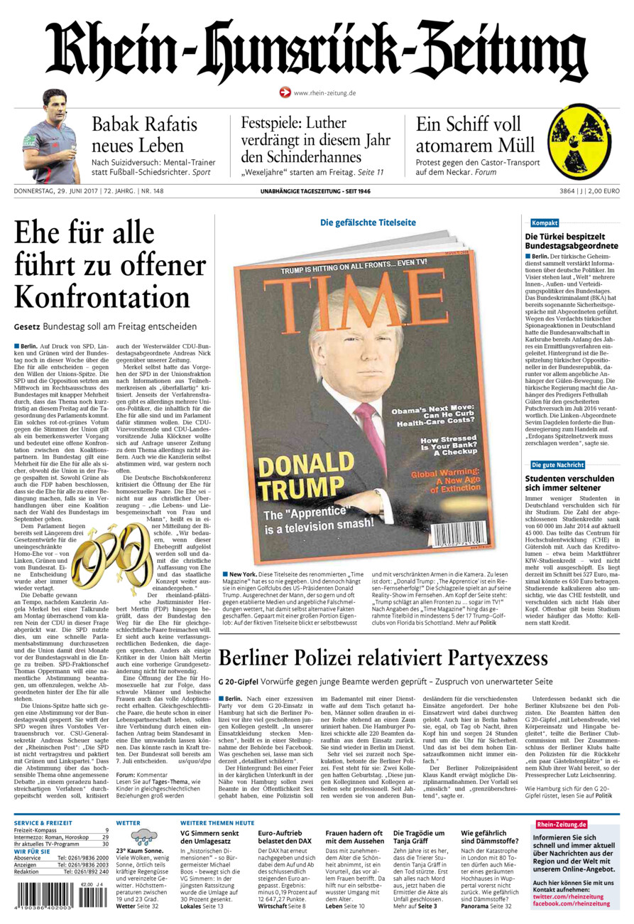 Rhein-Hunsrück-Zeitung vom Donnerstag, 29.06.2017