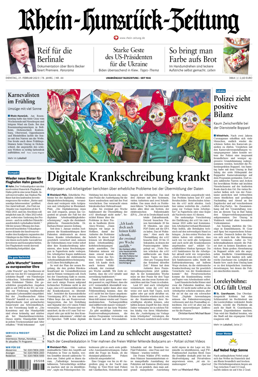 Rhein-Hunsrück-Zeitung vom Dienstag, 21.02.2023
