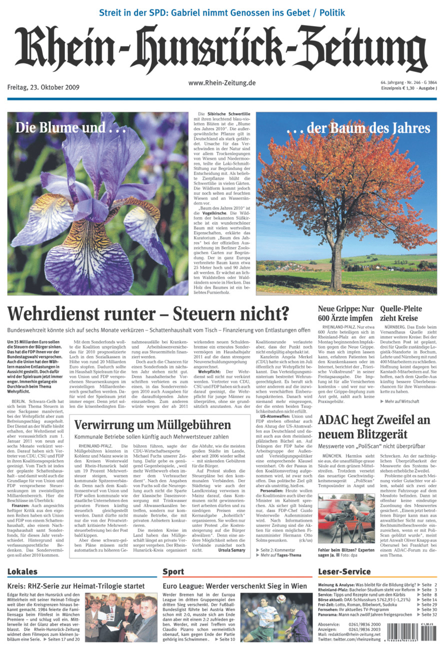 Rhein-Hunsrück-Zeitung vom Freitag, 23.10.2009