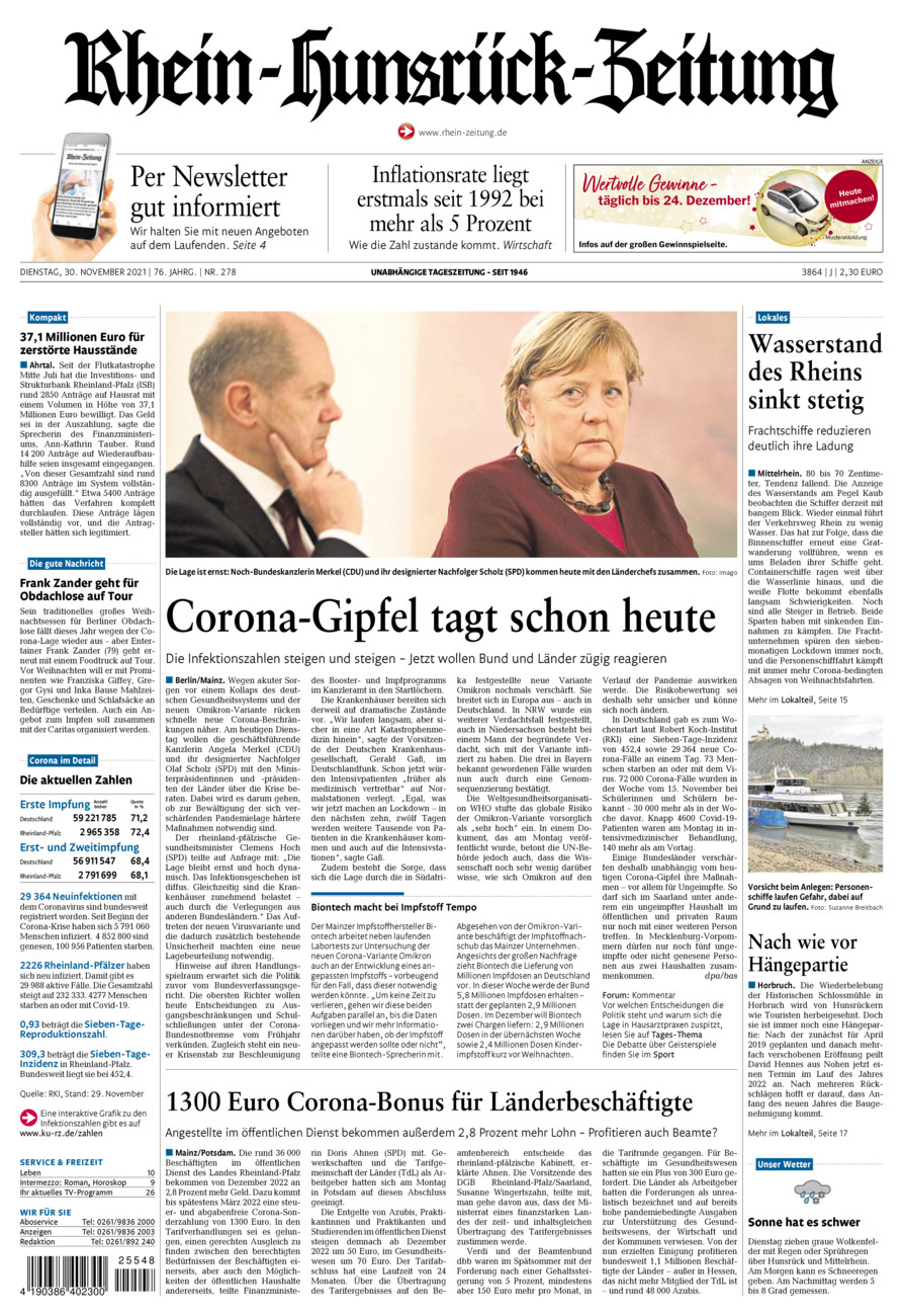 Rhein-Hunsrück-Zeitung vom Dienstag, 30.11.2021