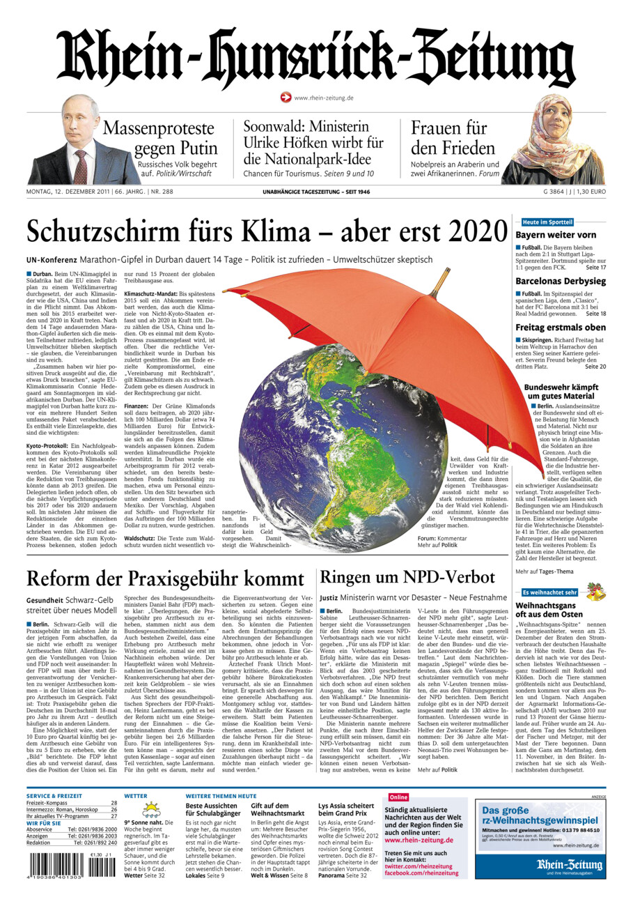 Rhein-Hunsrück-Zeitung vom Montag, 12.12.2011