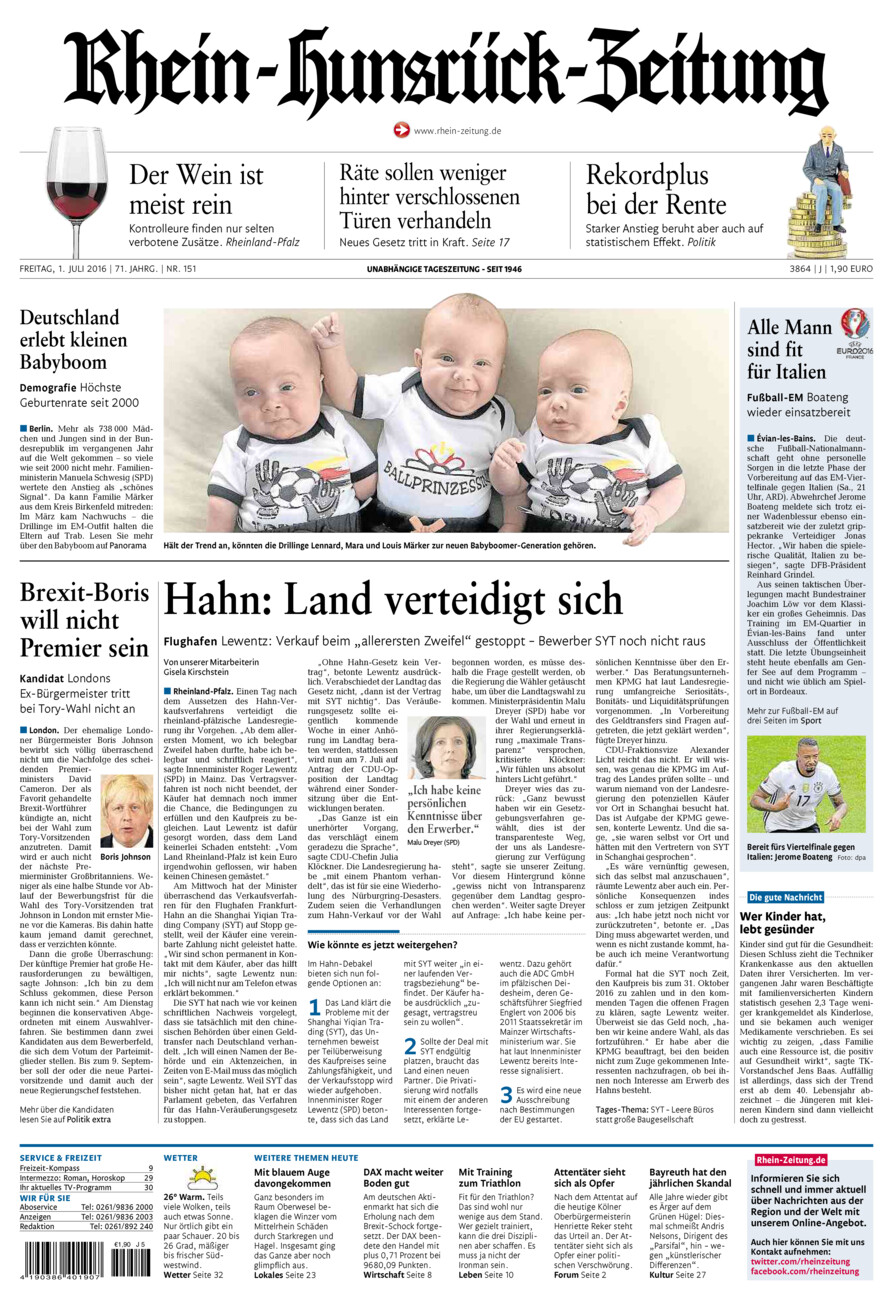 Rhein-Hunsrück-Zeitung vom Freitag, 01.07.2016