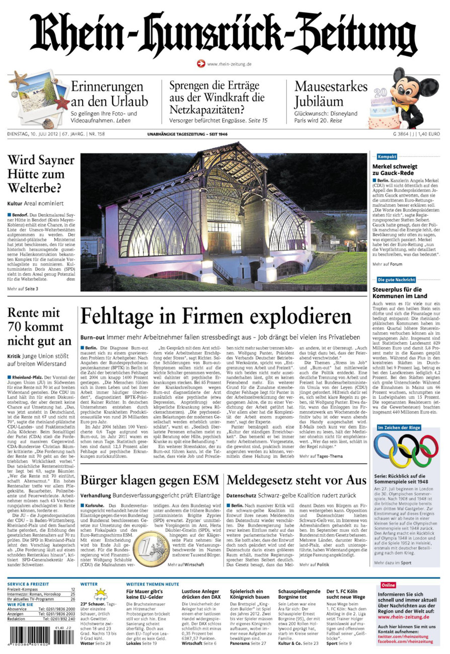 Rhein-Hunsrück-Zeitung vom Dienstag, 10.07.2012