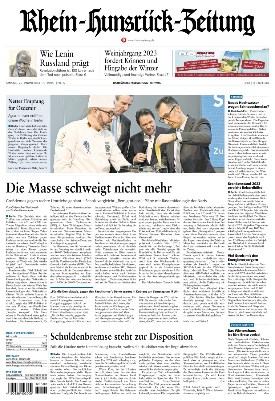 Rhein-Hunsrück-Zeitung vom Samstag, 20.01.2024
