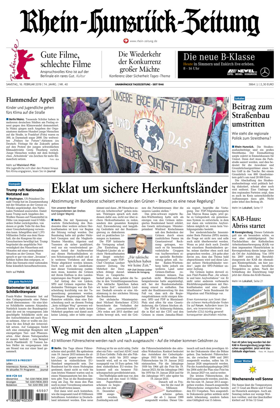 Rhein-Hunsrück-Zeitung vom Samstag, 16.02.2019