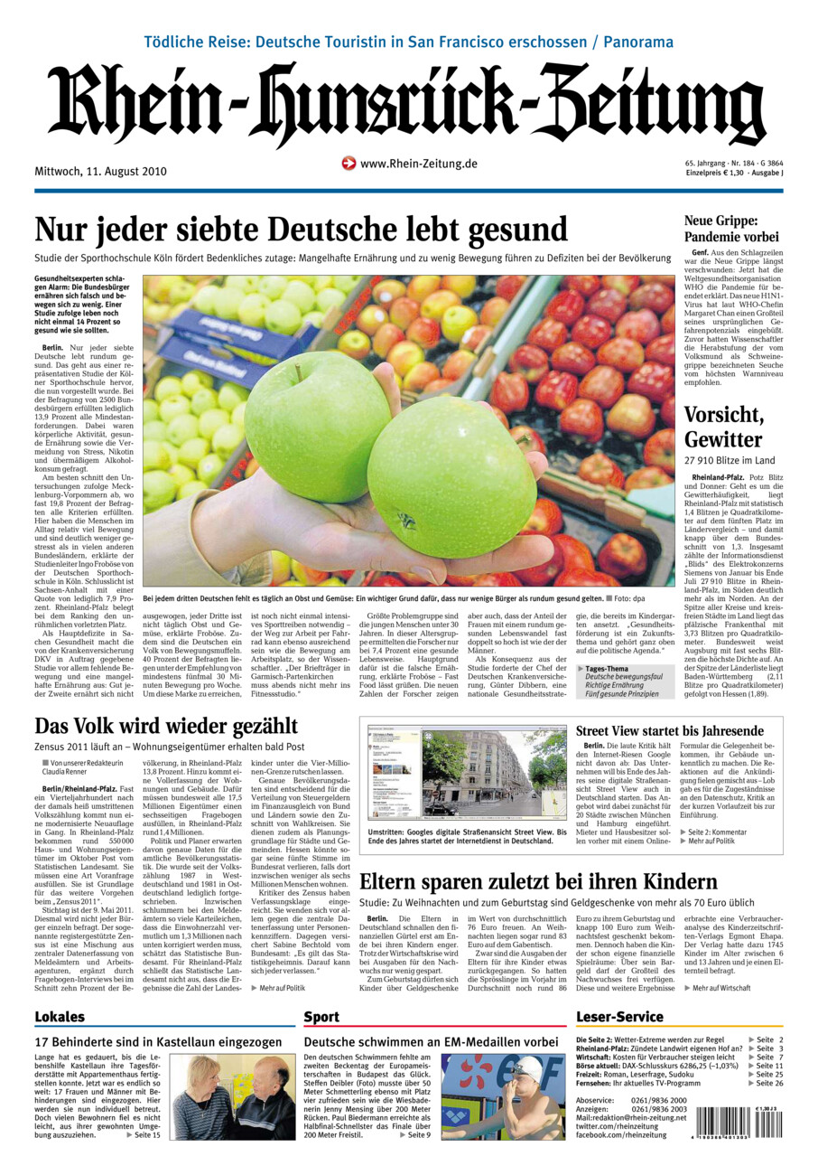 Rhein-Hunsrück-Zeitung vom Mittwoch, 11.08.2010