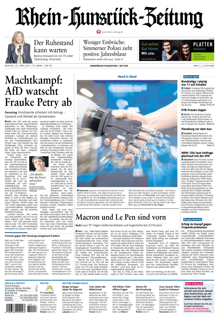 Rhein-Hunsrück-Zeitung vom Montag, 24.04.2017