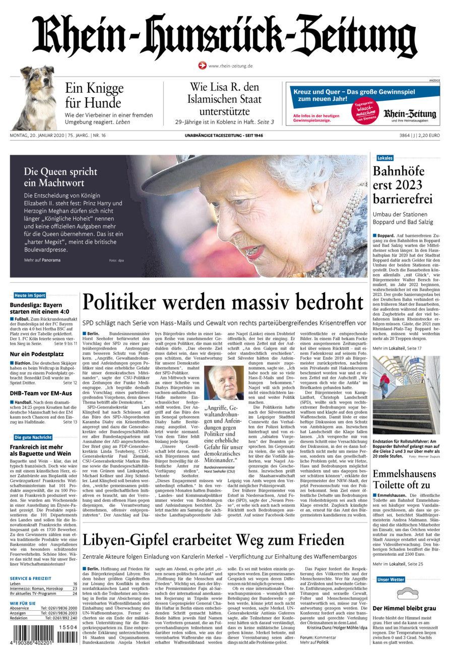 Rhein-Hunsrück-Zeitung vom Montag, 20.01.2020