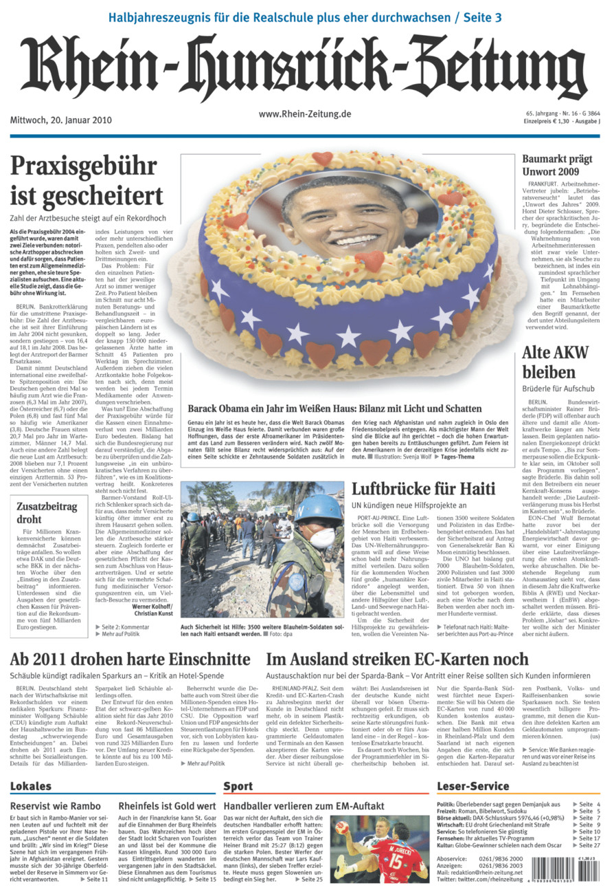 Rhein-Hunsrück-Zeitung vom Mittwoch, 20.01.2010