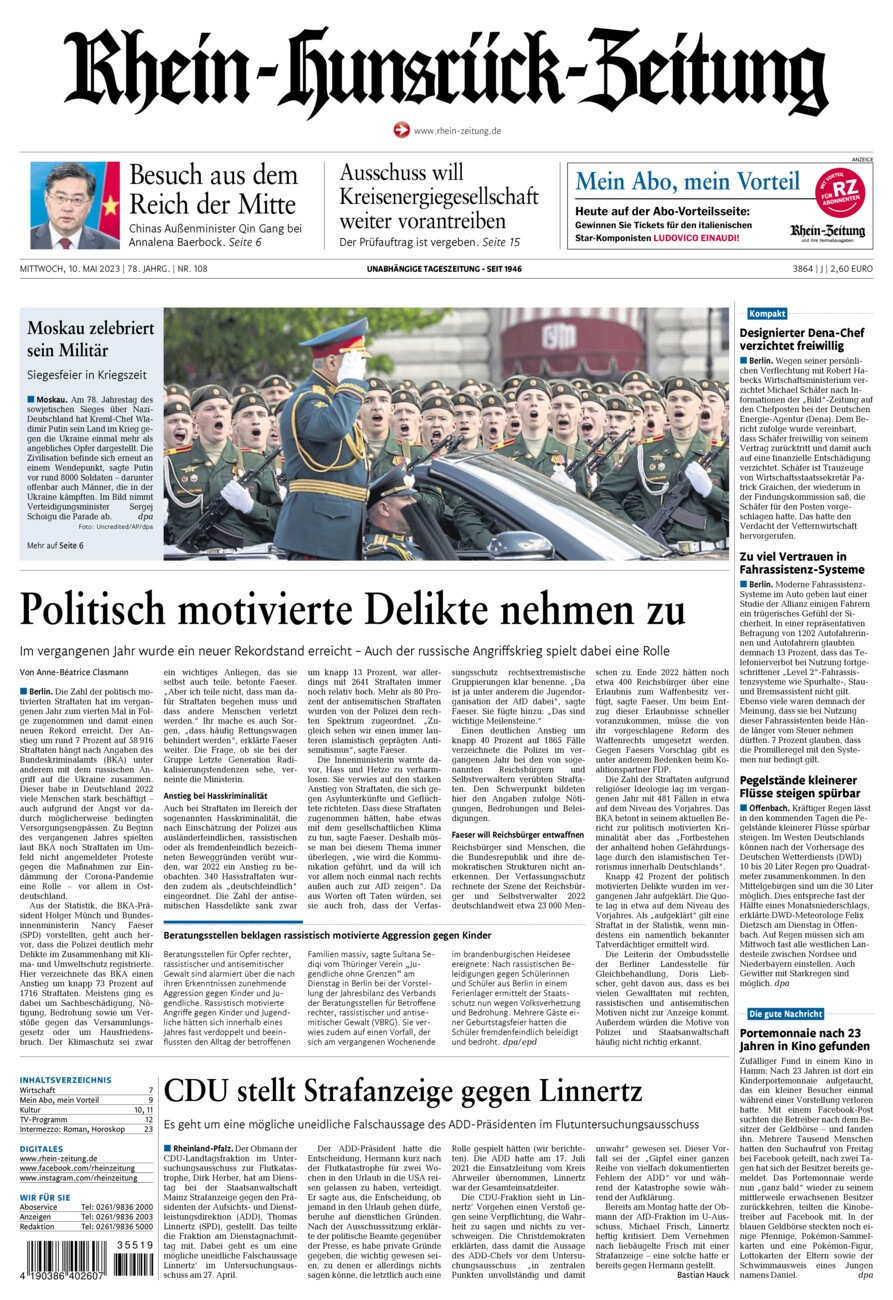 Rhein-Hunsrück-Zeitung vom Mittwoch, 10.05.2023