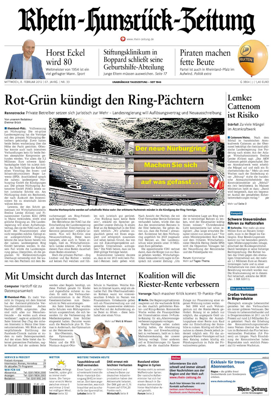 Rhein-Hunsrück-Zeitung vom Mittwoch, 08.02.2012