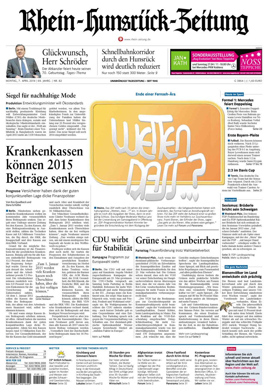 Rhein-Hunsrück-Zeitung vom Montag, 07.04.2014