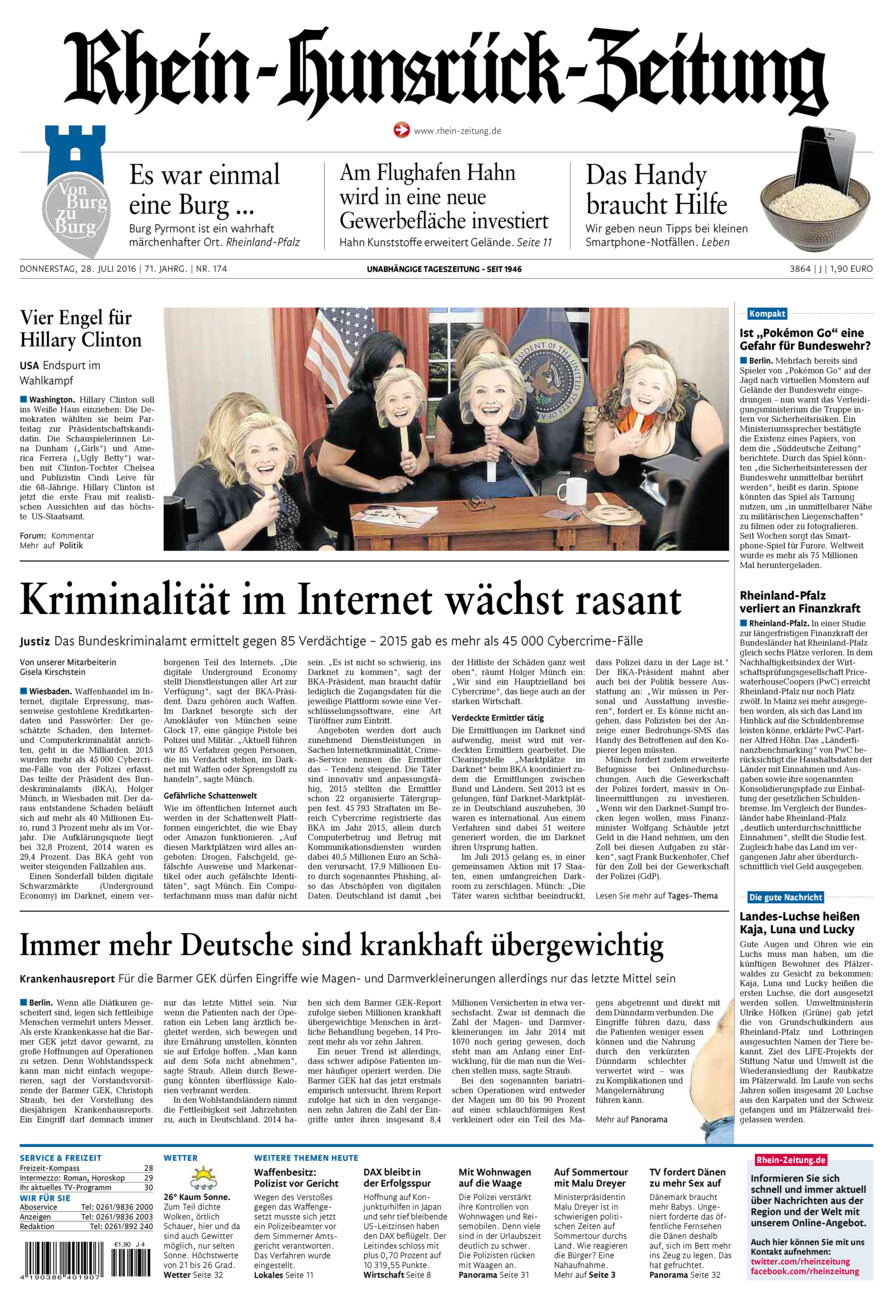 Rhein-Hunsrück-Zeitung vom Donnerstag, 28.07.2016