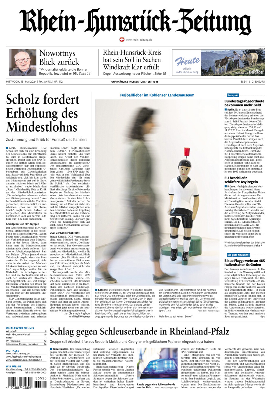 Rhein-Hunsrück-Zeitung vom Mittwoch, 15.05.2024