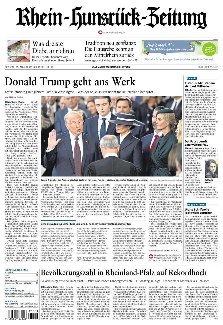 Rhein-Hunsrück-Zeitung vom Dienstag, 21.01.2025