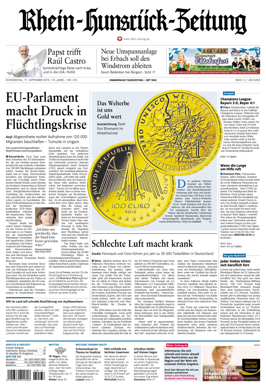 Rhein-Hunsrück-Zeitung vom Donnerstag, 17.09.2015