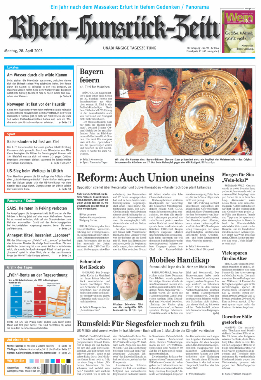 Rhein-Hunsrück-Zeitung vom Montag, 28.04.2003