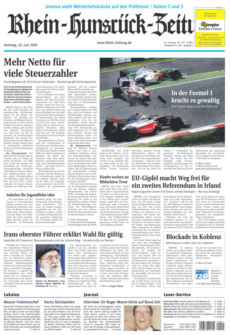 Rhein-Hunsrück-Zeitung vom Samstag, 20.06.2009
