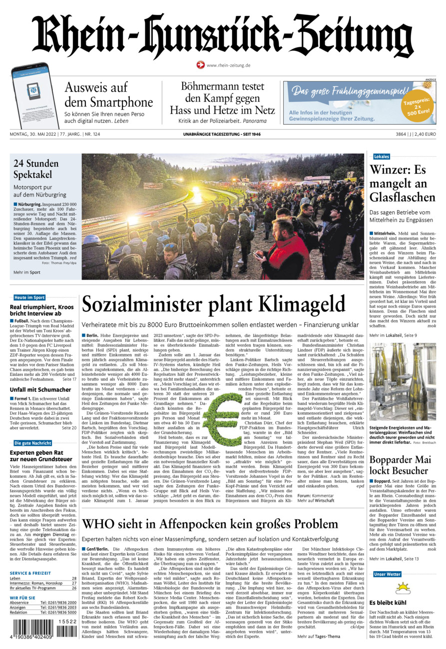 Rhein-Hunsrück-Zeitung vom Montag, 30.05.2022