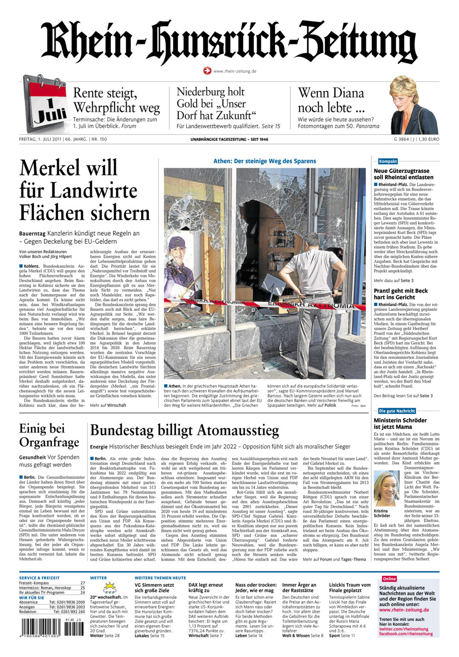 Rhein-Hunsrück-Zeitung vom Freitag, 01.07.2011