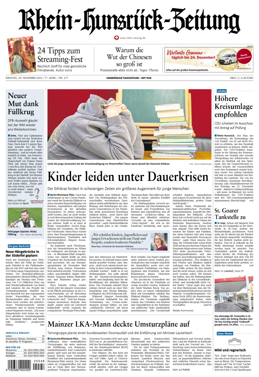 Rhein-Hunsrück-Zeitung vom Dienstag, 29.11.2022