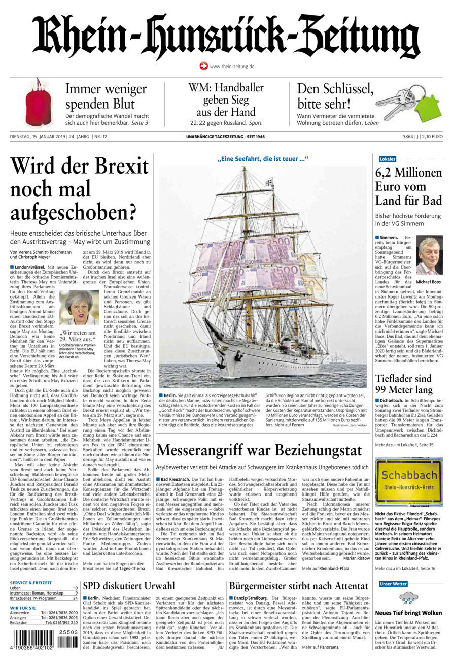 Rhein-Hunsrück-Zeitung vom Dienstag, 15.01.2019