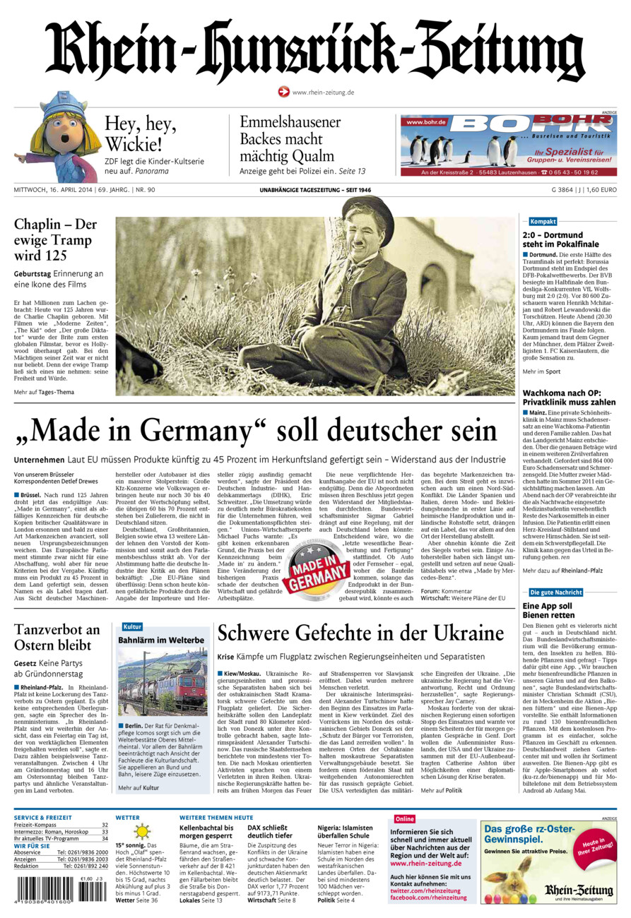 Rhein-Hunsrück-Zeitung vom Mittwoch, 16.04.2014