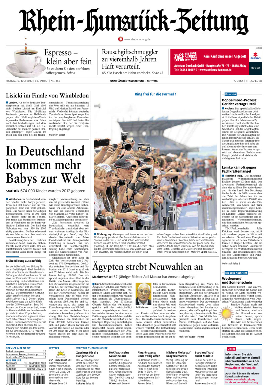 Rhein-Hunsrück-Zeitung vom Freitag, 05.07.2013