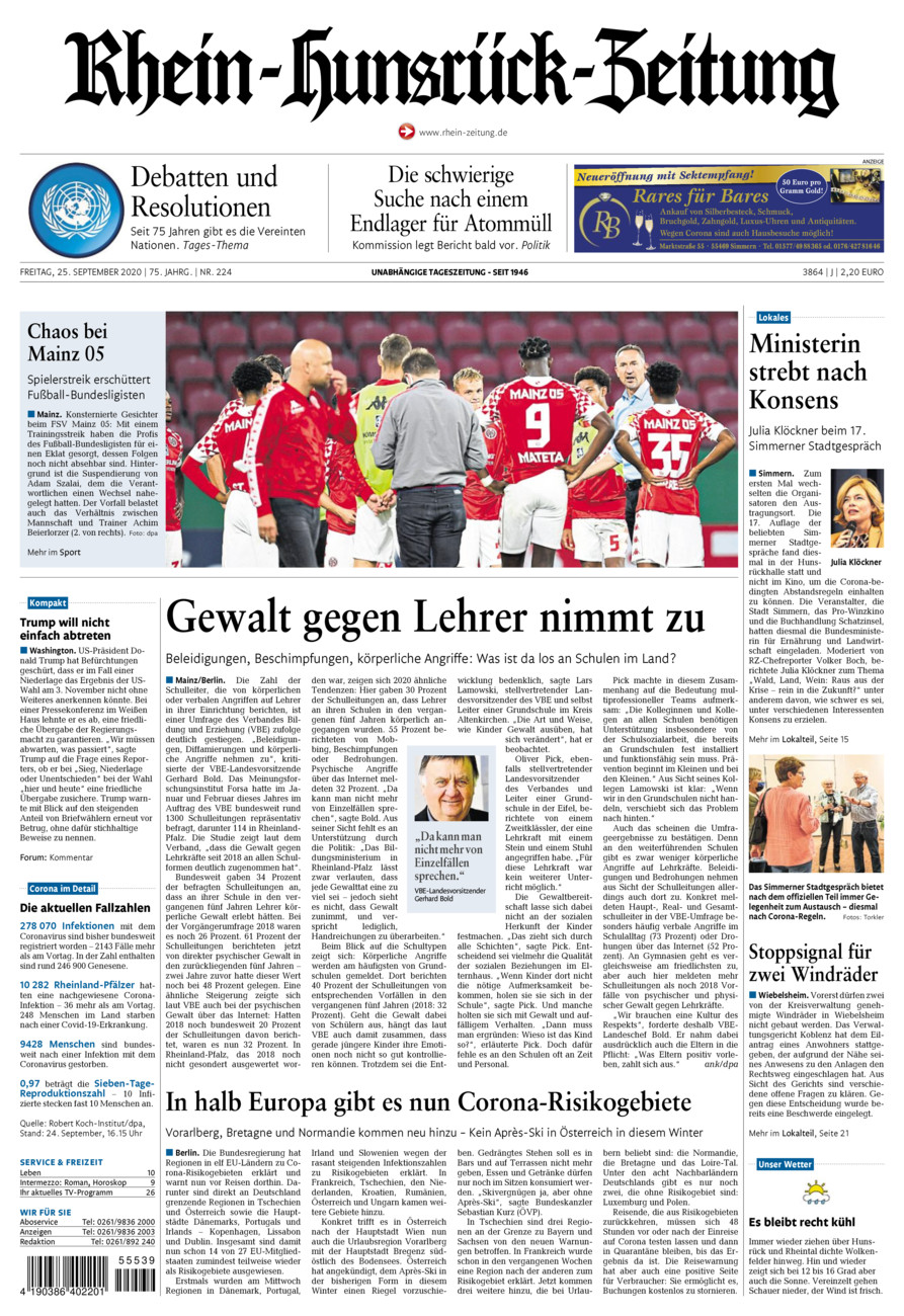 Rhein-Hunsrück-Zeitung vom Freitag, 25.09.2020