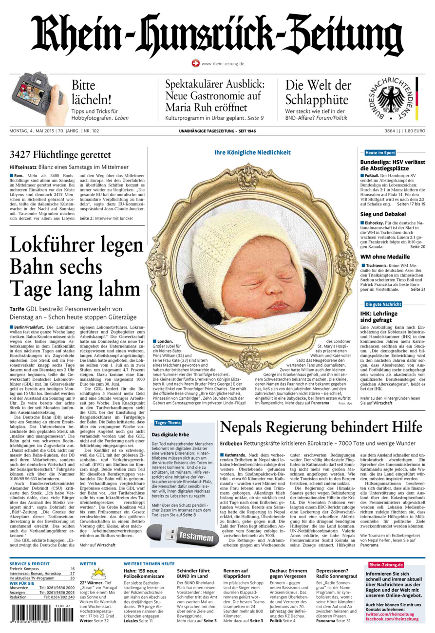 Rhein-Hunsrück-Zeitung vom Montag, 04.05.2015