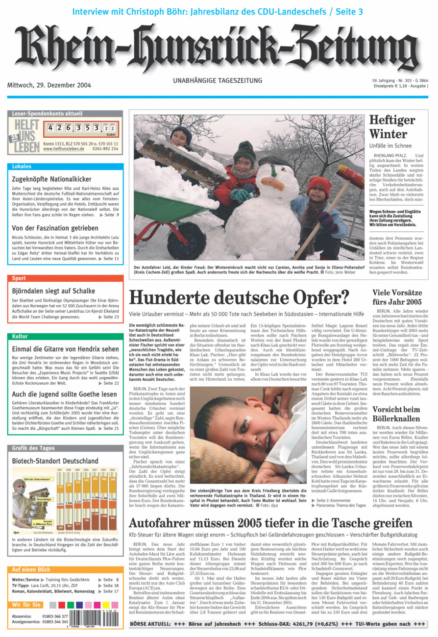 Rhein-Hunsrück-Zeitung vom Mittwoch, 29.12.2004
