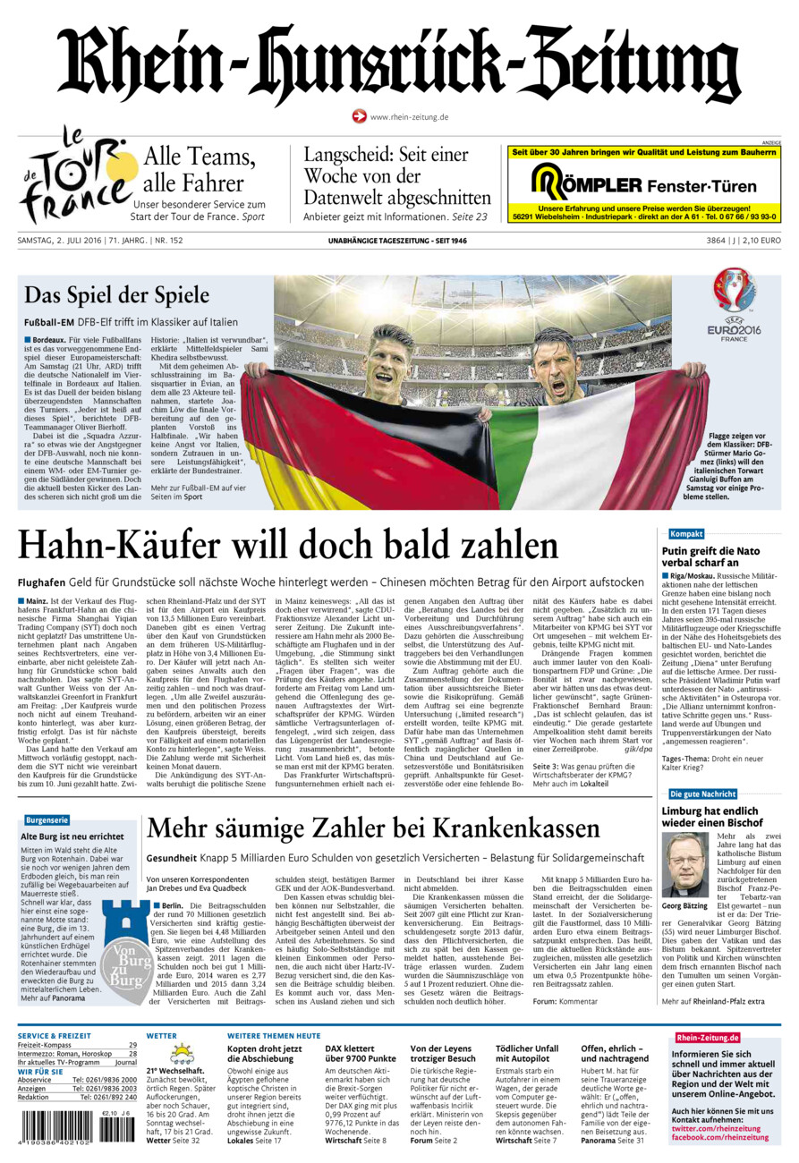 Rhein-Hunsrück-Zeitung vom Samstag, 02.07.2016