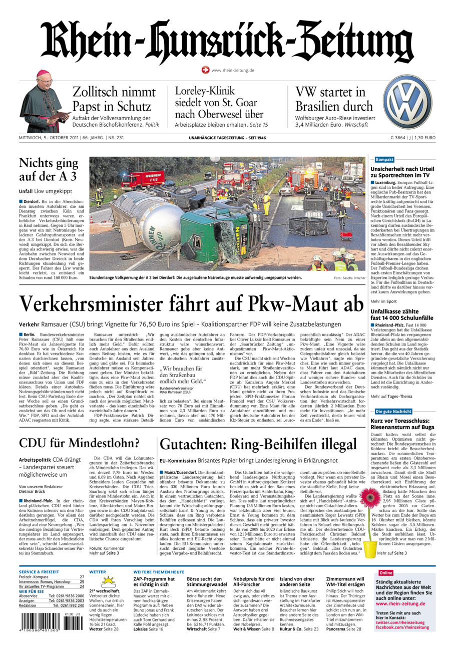 Rhein-Hunsrück-Zeitung vom Mittwoch, 05.10.2011