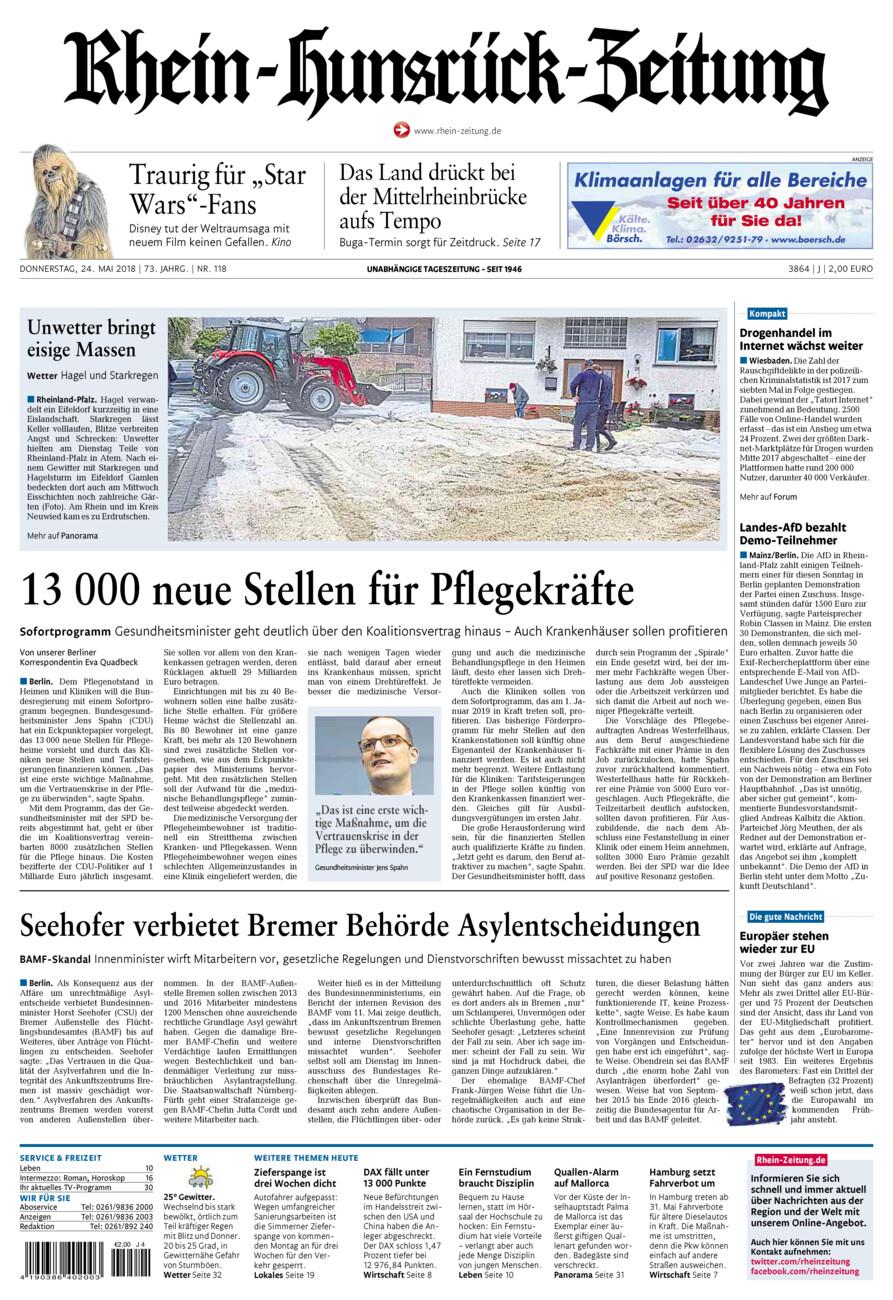 Rhein-Hunsrück-Zeitung vom Donnerstag, 24.05.2018