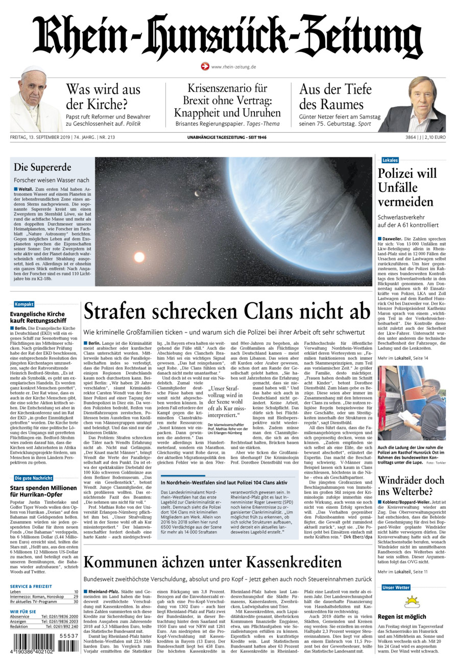 Rhein-Hunsrück-Zeitung vom Freitag, 13.09.2019