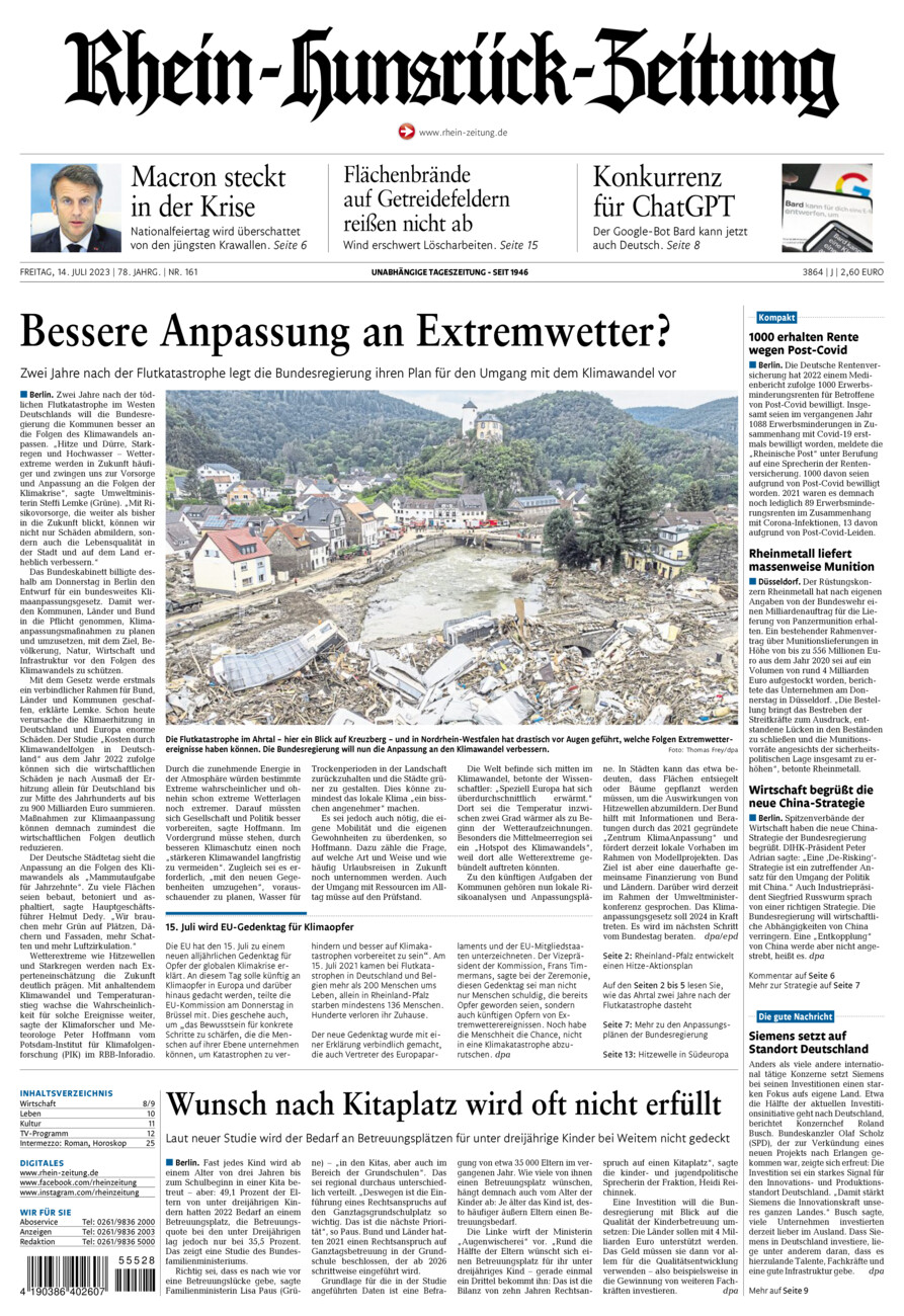 Rhein-Hunsrück-Zeitung vom Freitag, 14.07.2023