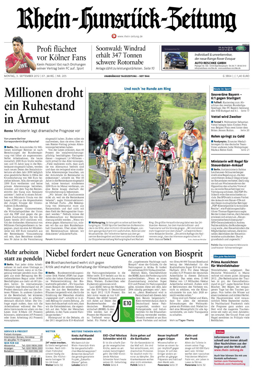 Rhein-Hunsrück-Zeitung vom Montag, 03.09.2012
