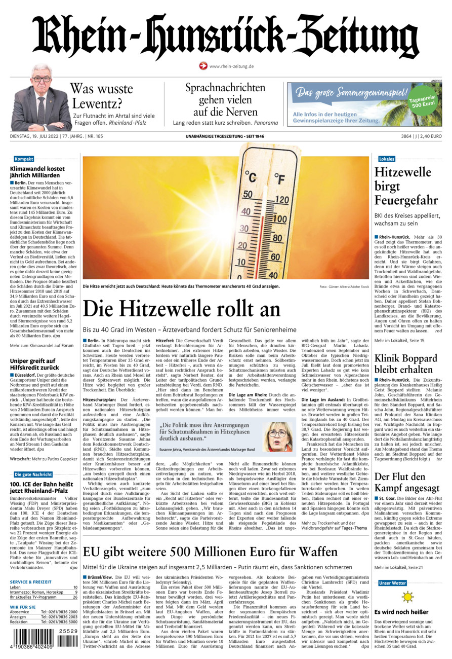 Rhein-Hunsrück-Zeitung vom Dienstag, 19.07.2022