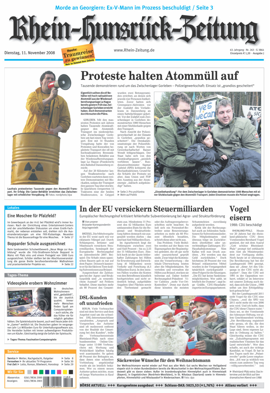 Rhein-Hunsrück-Zeitung vom Dienstag, 11.11.2008