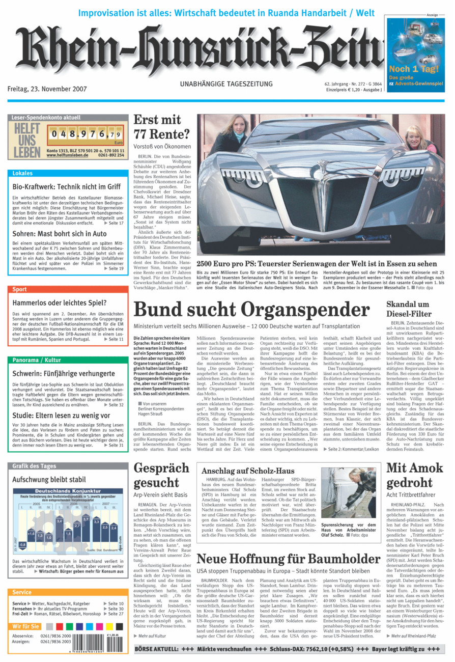 Rhein-Hunsrück-Zeitung vom Freitag, 23.11.2007