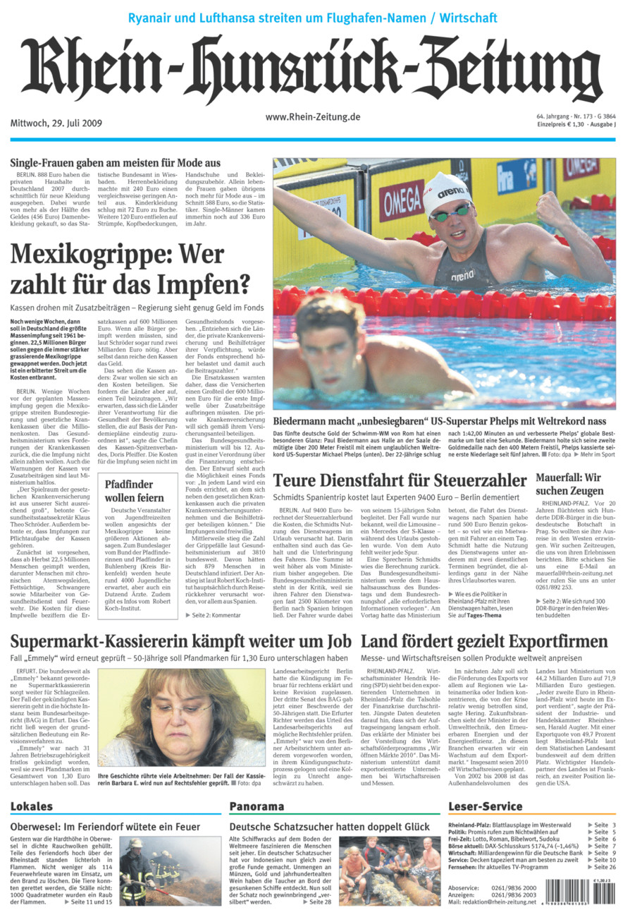 Rhein-Hunsrück-Zeitung vom Mittwoch, 29.07.2009