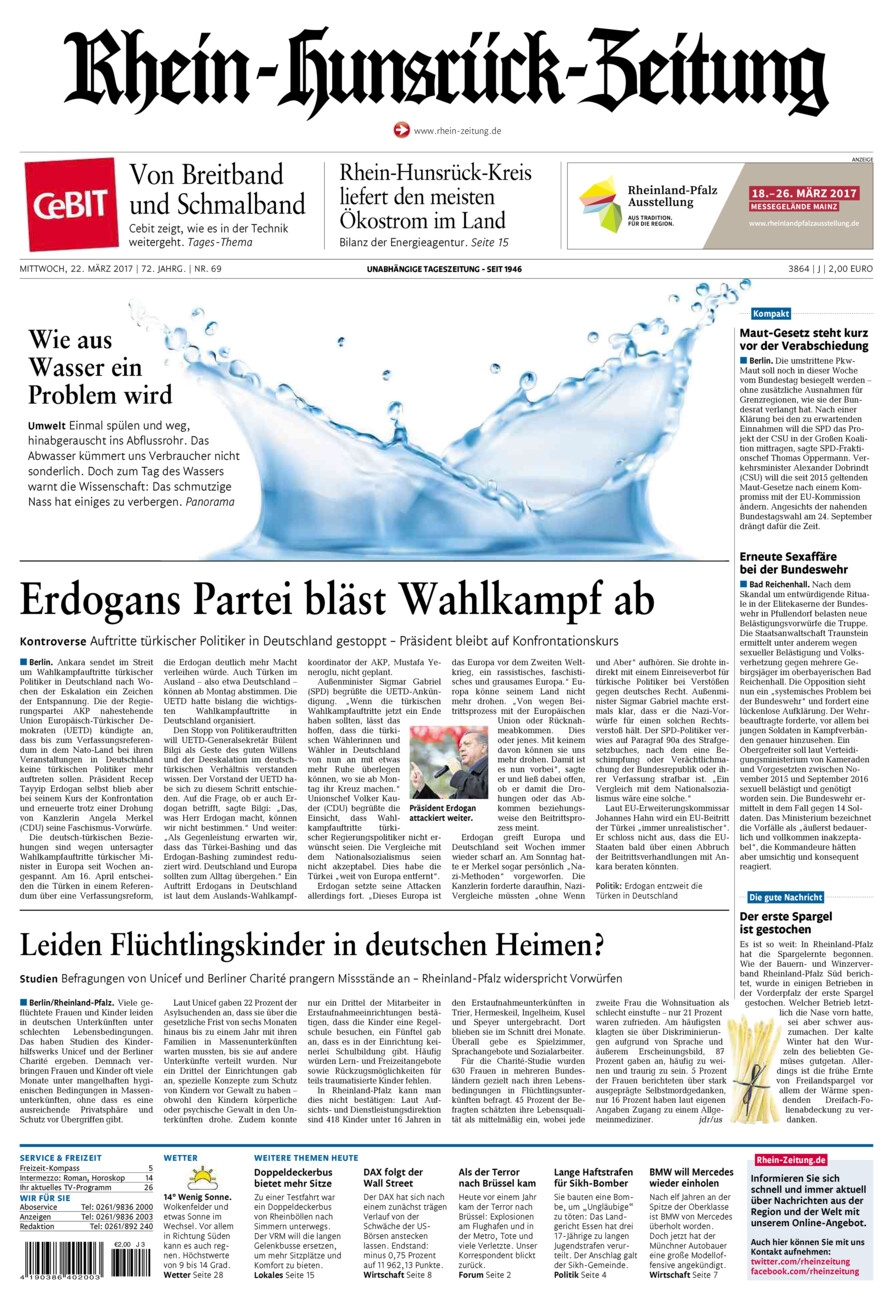 Rhein-Hunsrück-Zeitung vom Mittwoch, 22.03.2017
