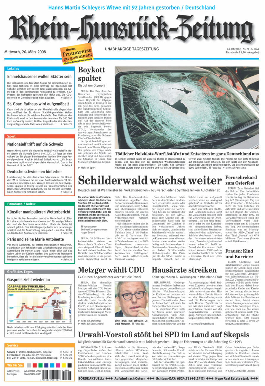 Rhein-Hunsrück-Zeitung vom Mittwoch, 26.03.2008